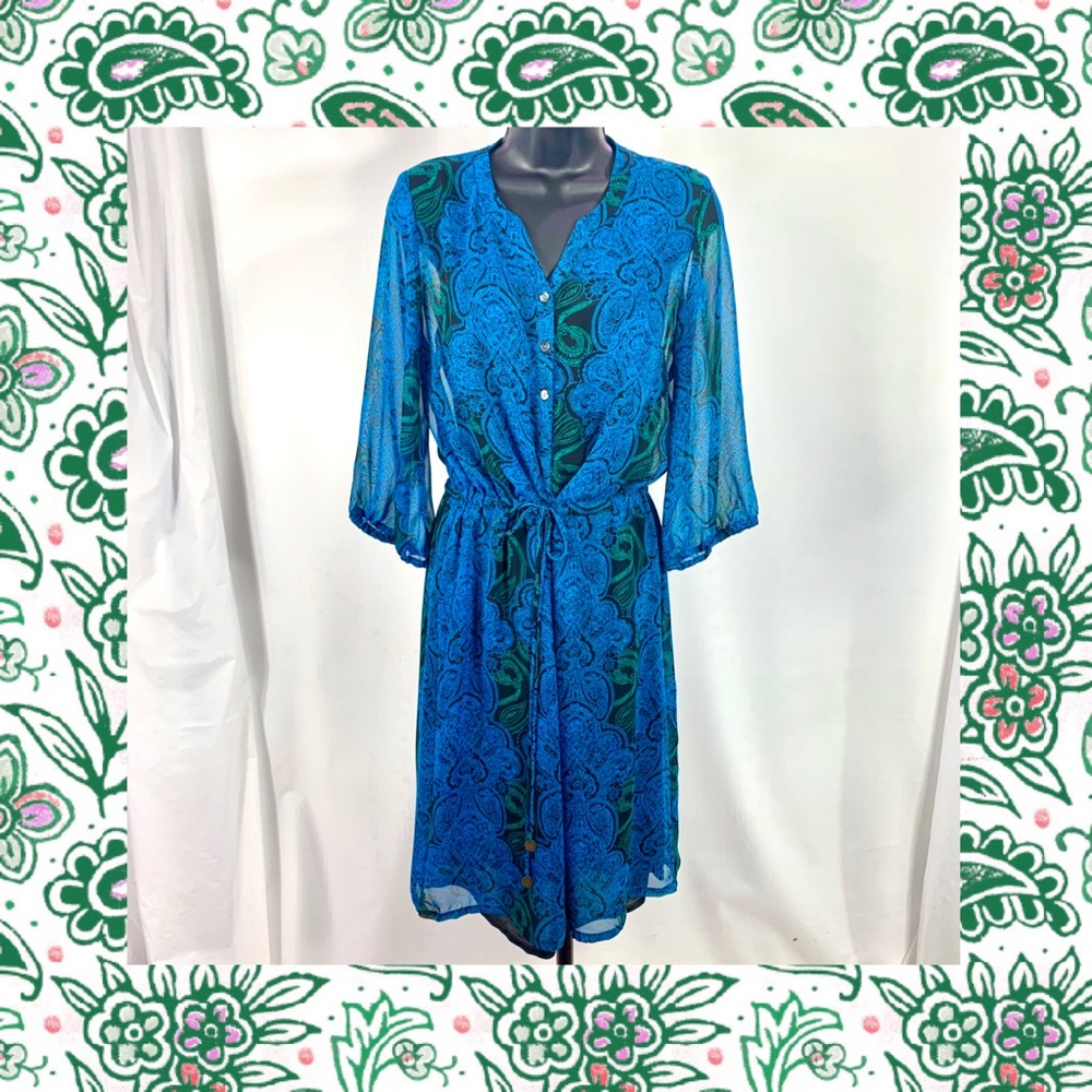 Mossimo Blue&Green Paisley Sheer Peasant Dress (S)